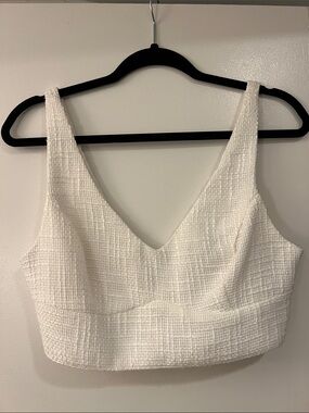 White Textured V-Neck Crop Top